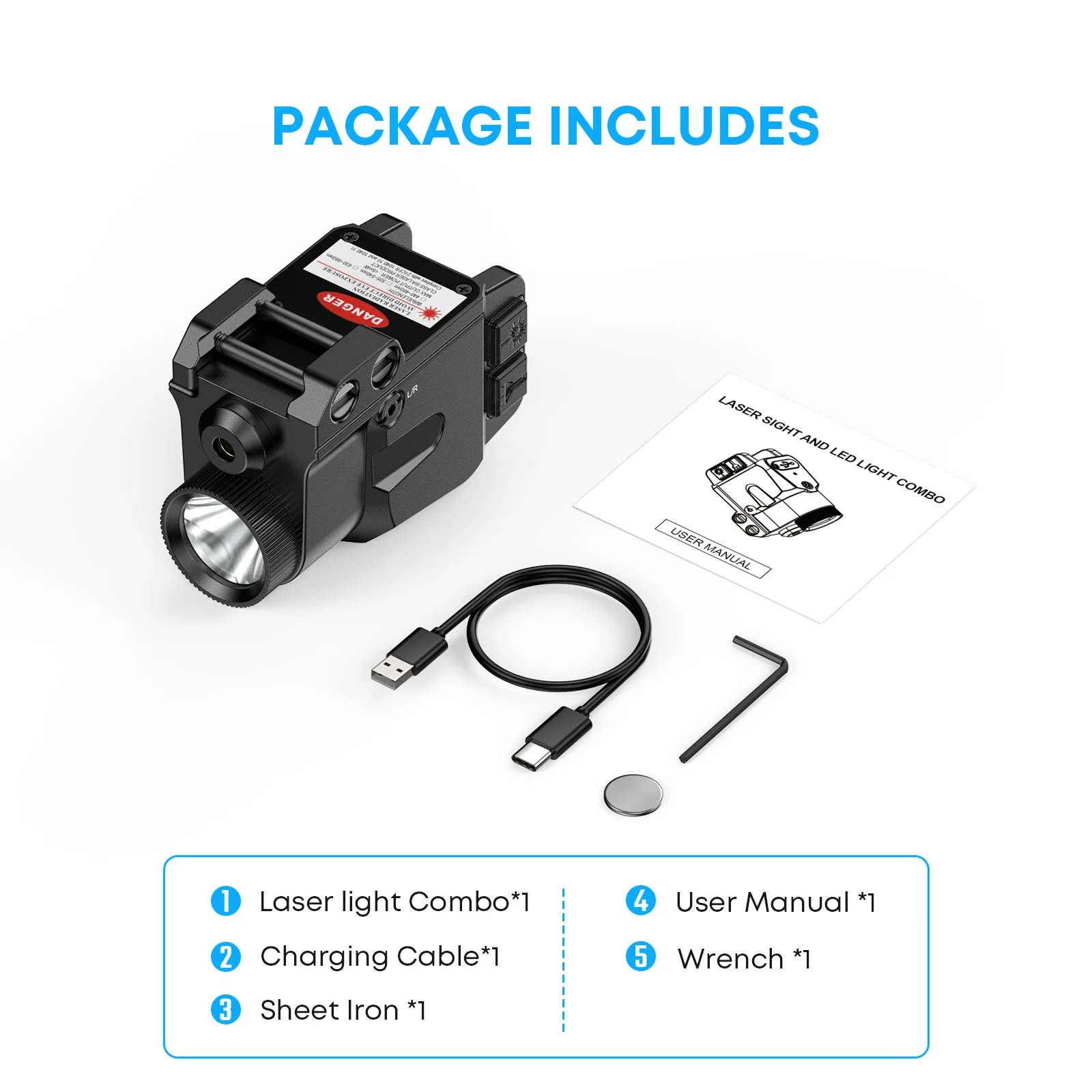 7030 Laser-Light Combo fits Picatinny rails, features Type-C charging & easy-adjust calibration.