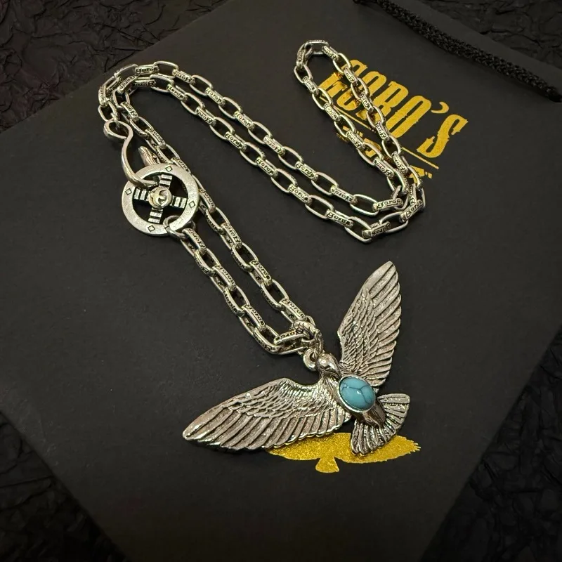 

Japan Tide Takahashi Goros Vintage Blue Turquoise Eagle Pendant Classic Necklace Couple Versatile Hip-hop Rock Punk Style
