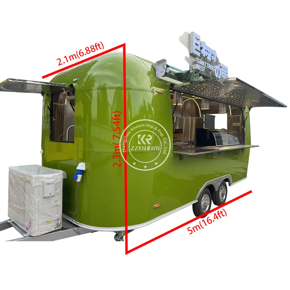 

16.4ft Stainless Steel Airstream Food Trailer Fully Equipped Restaurant Mobile Bar Truck Pizza Ice Cream Fast Food Cart for USA