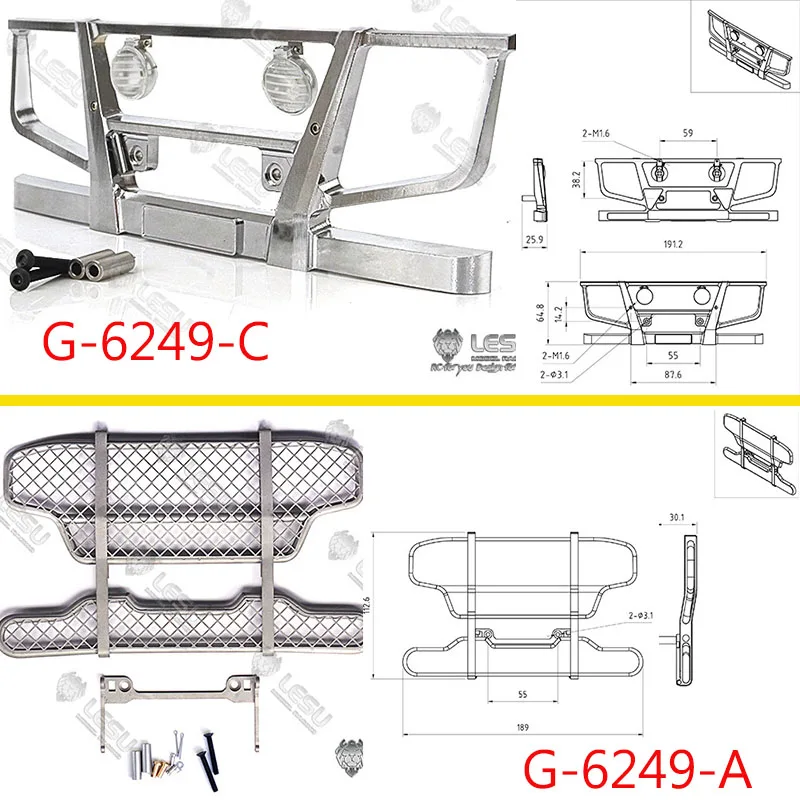 Lesu Metal Anti-Collision Front Bumper G-6249 For Tamiya Fh16 1/14 Rc Tractor Truck Model Toy Upgrade Modification Parts