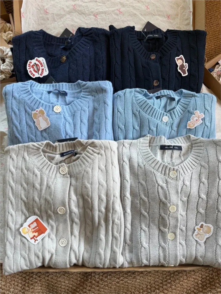 

Однотонный вязаный свитер, пальто, женский осенний свободный повседневный однотонный джемпер с круглым вырезом на пуговицах, винтажный шикарный кардиган в стиле Харадзюку Y2K