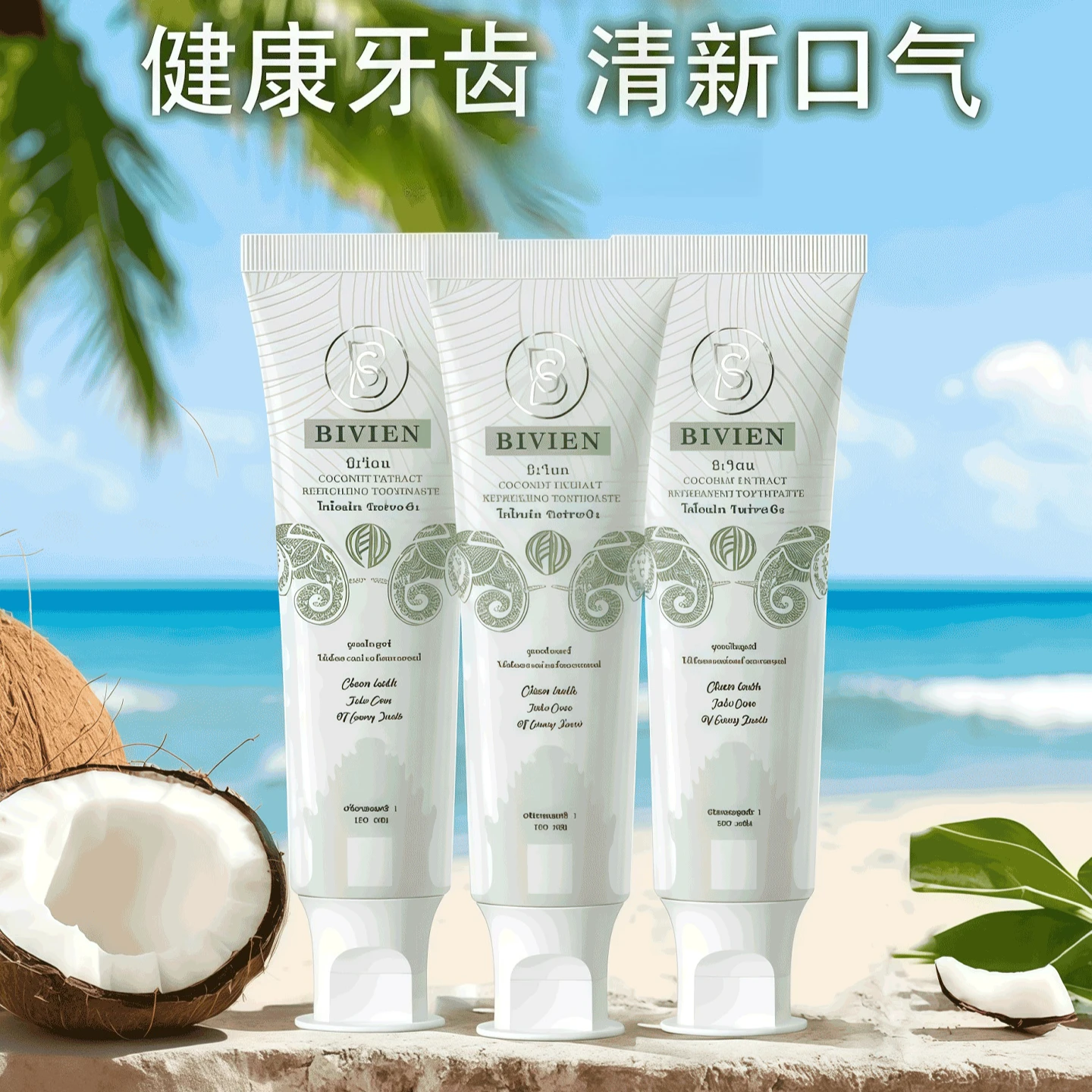 

Кокосовая зубная паста, освежает дыхание и глубоко очищает, отбеливает и ухаживает за деснами, формула без фтора, 100 г x 3 шт.