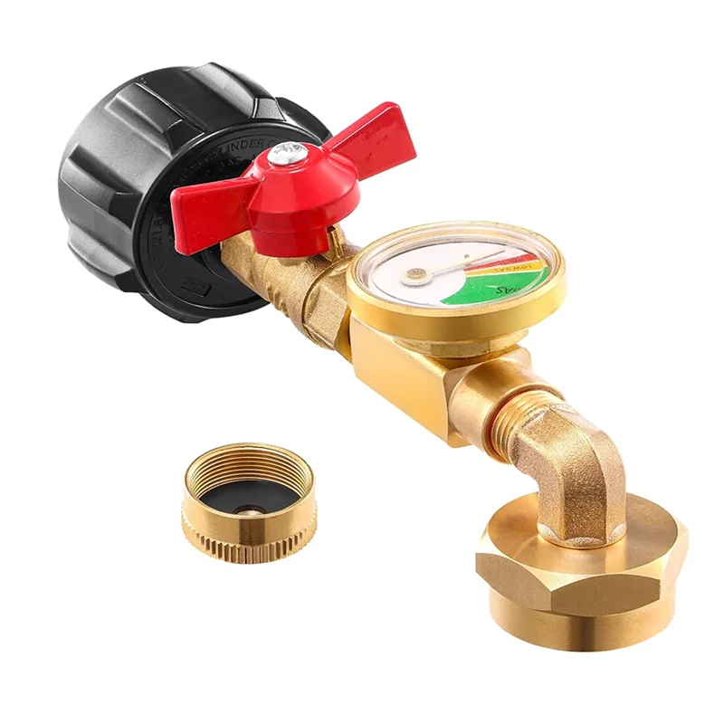 

QCC1 Propane Refill Elbow Adapter with Propane Tank Gauge, 90 Degrees Propane Refill Adapter with ON-Off Control Valve