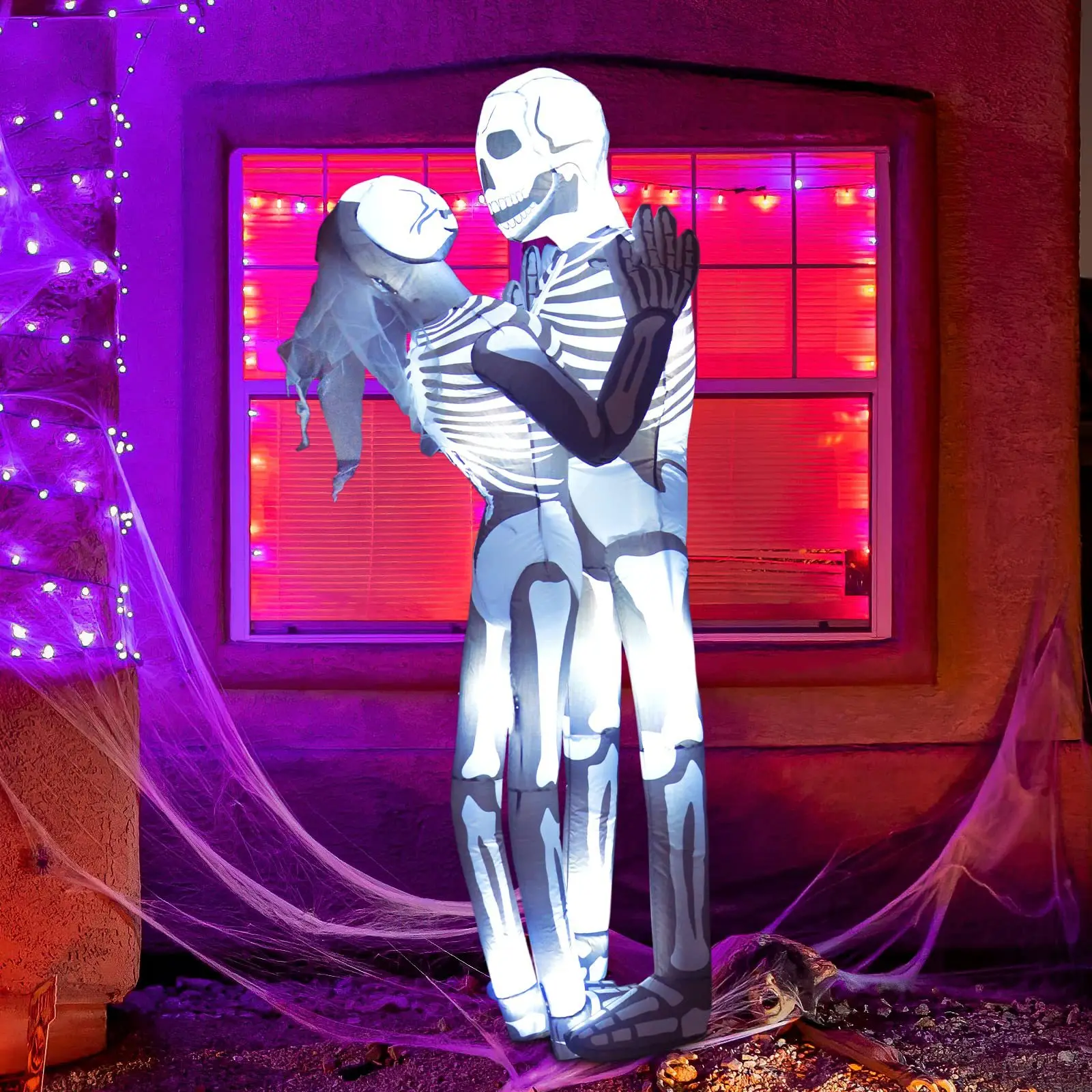 

Cos Halloween Skeleton Couple Inflated Garment Human Skeleton Suit Gas Model LED Luminou Courtyard Inflatable Decoration Outdoor