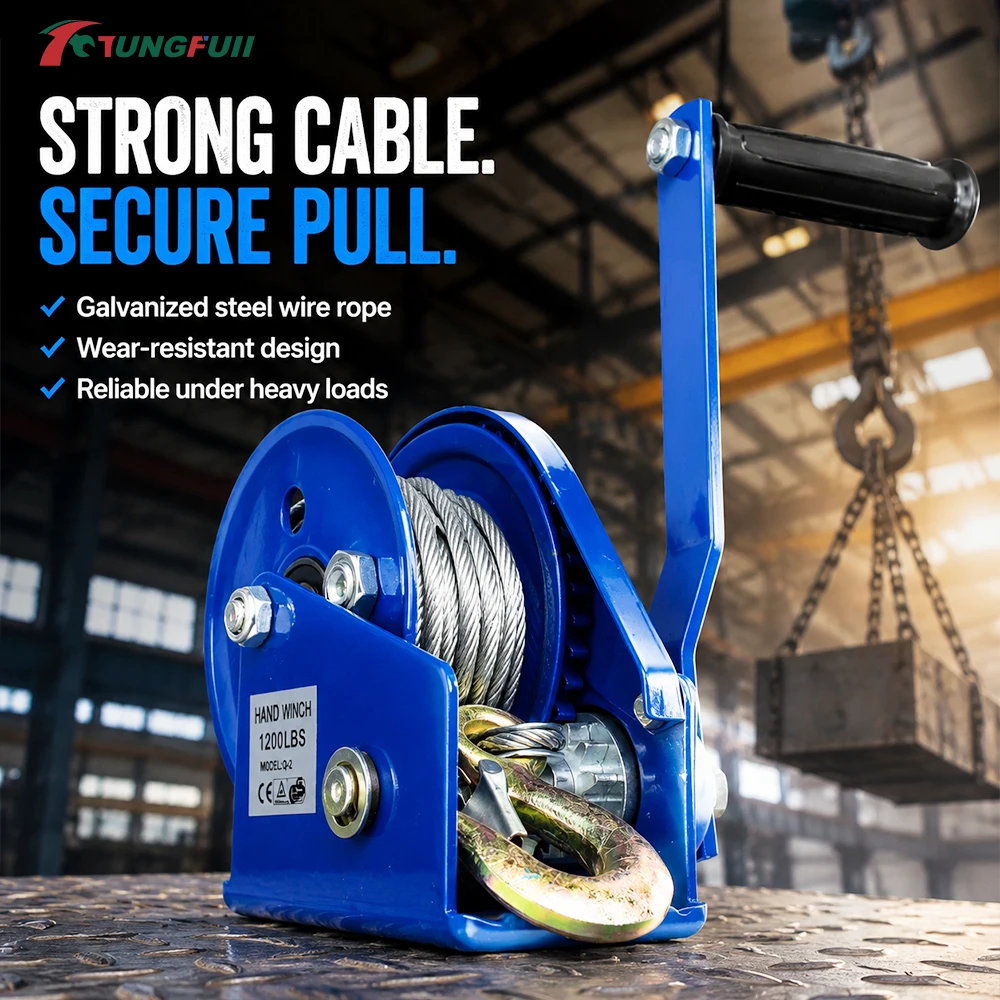 Tungfull Bearing Hand Winch 1200LBS Bidirectional Self-Locking Manual Crank Hoist Small Lifting Crane Trailer Cargo Pulling