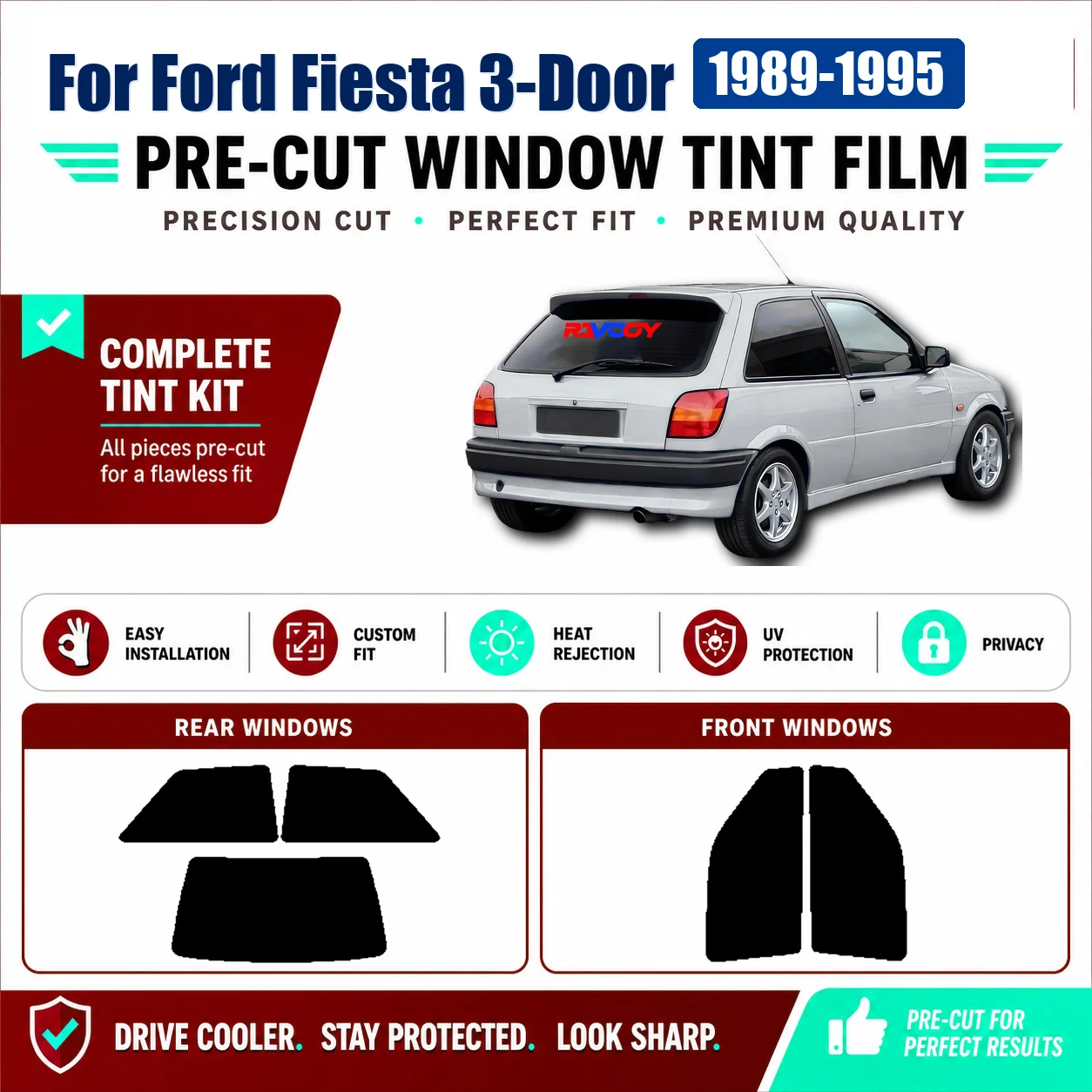 for-ford-fiesta-3-door-1989-1995-glass-tint-kit-pro-grade-front-window-rear-window-uv-heat-rejection