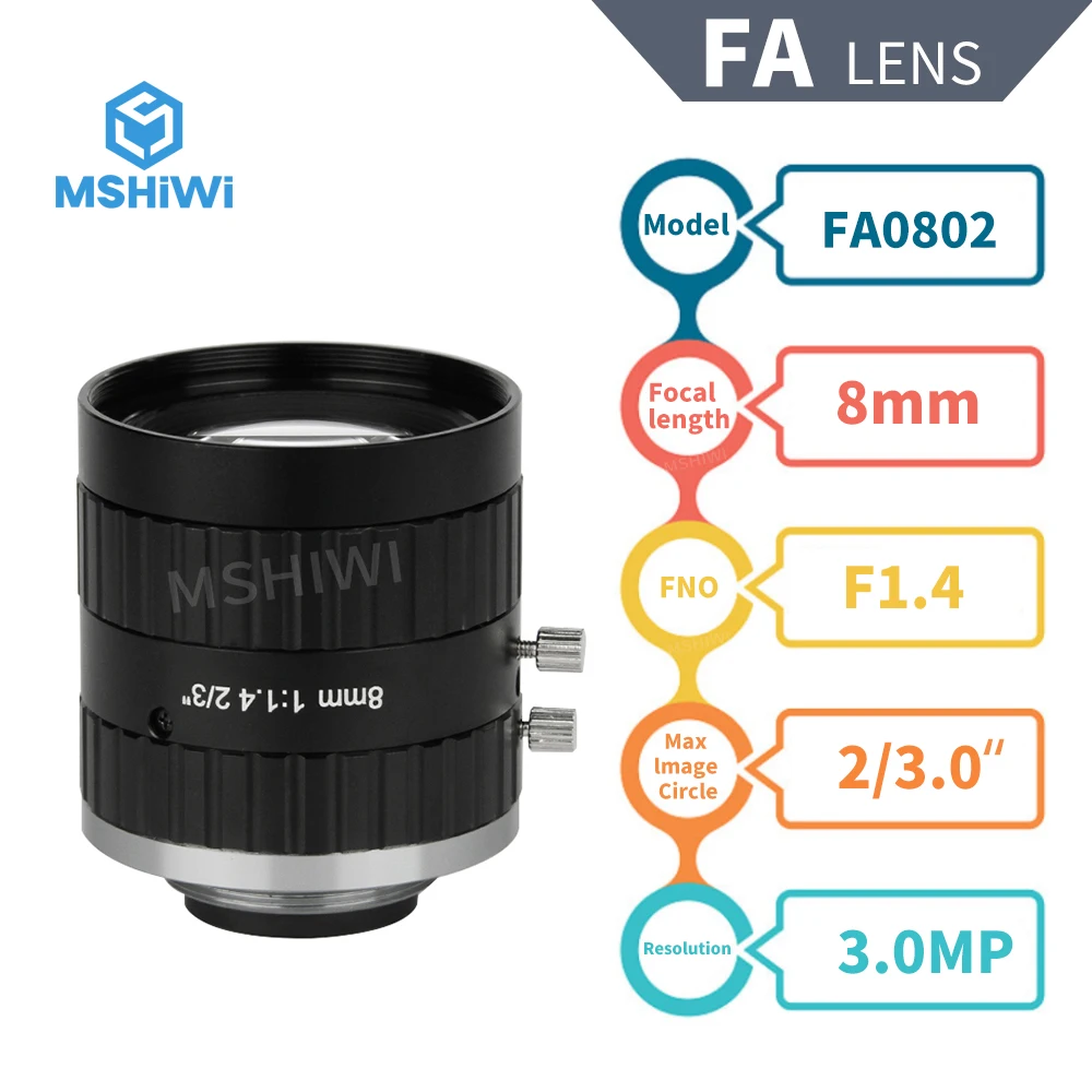 Industrial Camera Lens 3MP 8/12.5/16/25/35/50mm 2/3″ F1.4 C-Mount Fixed Focal Lens for Surveillance Image Acquisition Microscope