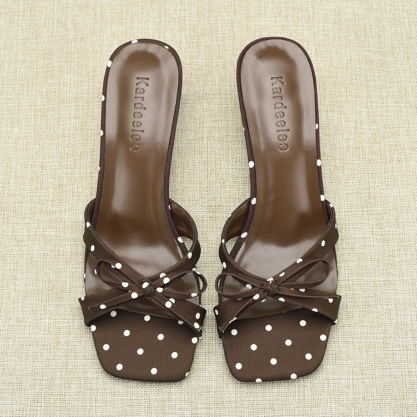 Polka Dot Retro Fashion Cross Thin Silk Satin  Knot High Heel White Enhancing Slippers Sandals Women Summer