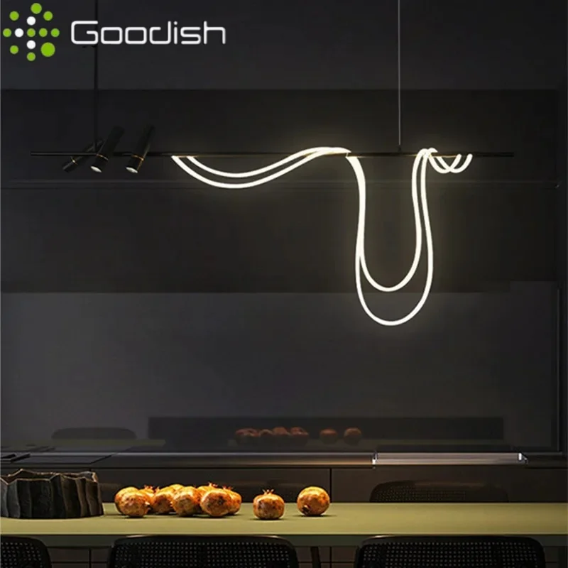 Modern LED Pendant Lights Suspended Linear Hose Shaped Art Stylish Aluminium Lamps for Living Room Home Decoration Chandeliers