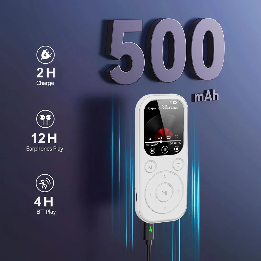 1.8 Polegada portátil mp3 player tipo-c bluetooth5.4 compatível teclas de toque música estéreo com alto-falante de alta fidelidade gravação de rádio fm e-book