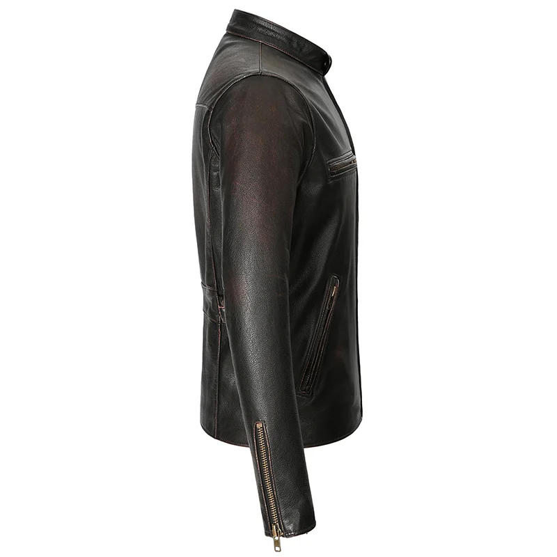 Spring Vintage Black Men's Jacket Motorcycle Style Plus Size 6XL Natural Cowhide Autumn Slim Fit Biker Genuine Leather Coats