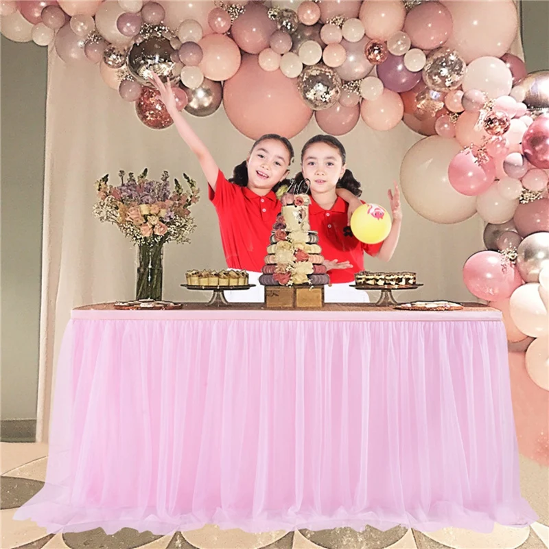 Pink Birthday Wedding Decor Table Cloth Cake Dessert Arrangement Easy To Use (8Ft)