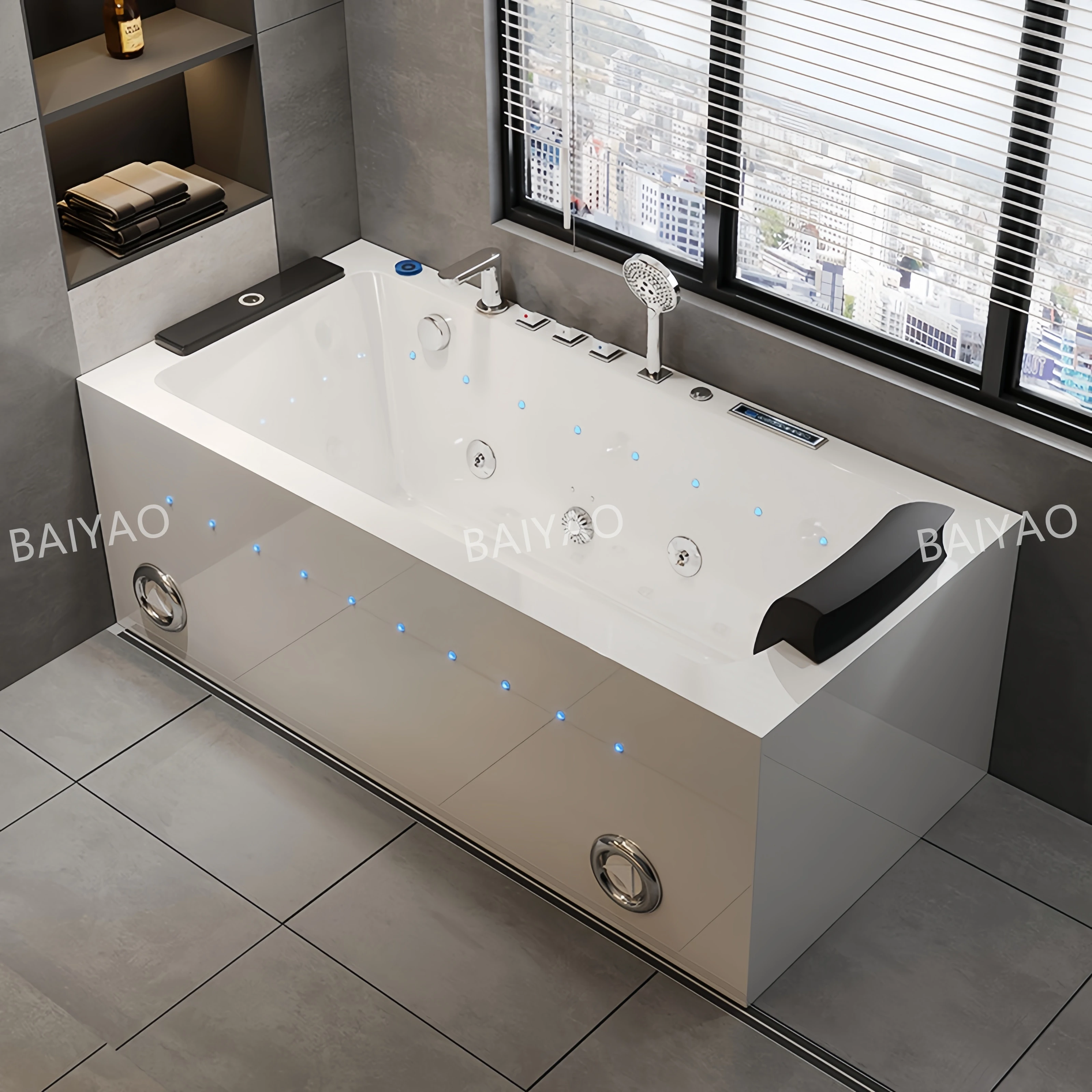 

Акриловая умная спа-ванна для одного человека с массажными форсунками, светодиодная подсветка, гидротерапевтическая спа-ванна с умным управлением для дома