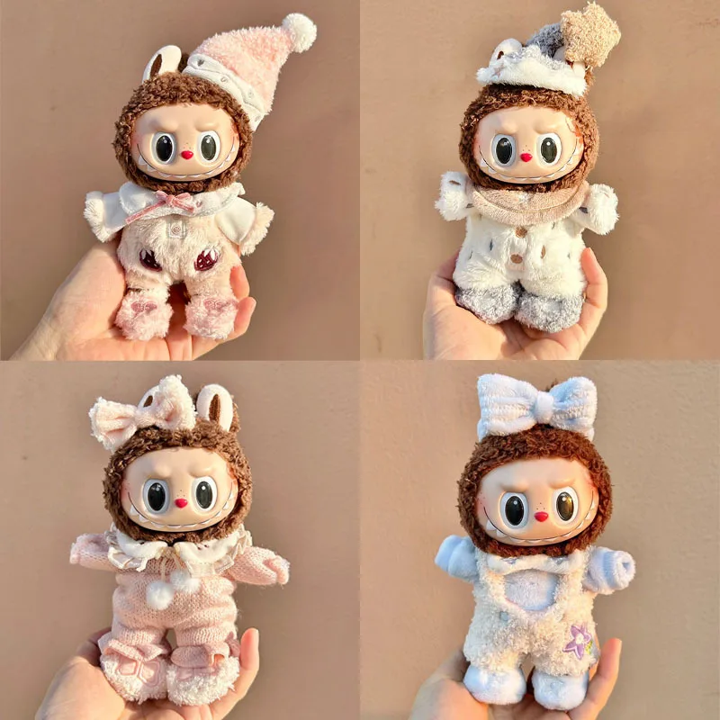 

4 Styles 17cm Cute Mini Plush Doll's Clothes Outfit Labubu Idol Doll Hoodie Jumpsuit Clothing Accessories for Korea Kpop Exo