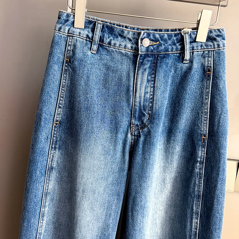 High-waisted casual pants, jeans, banana pants, women's white, thin and loose