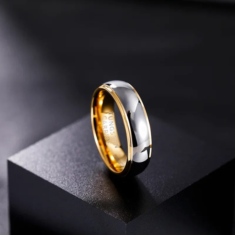 Somen 4mm/6mm Tungsten Carbide Ring Gold Plated Polished Rings Men Women Engagement Wedding Bands For Lover Couple