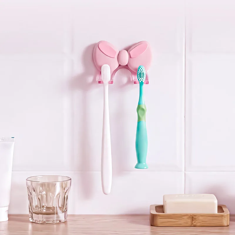 Household Bow Toothbrush Rack Non Perforated Double Slot Storage For Toilet Couple Toothbrush Storage Rack