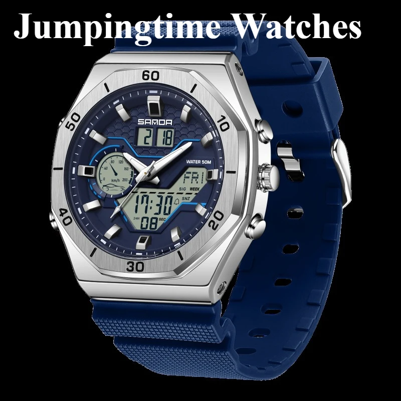 Men's Stylish Stainless Steel Multi-function Electronic Sports Watch Fashionable Watch 30 Meters Water Resistant Chronograph