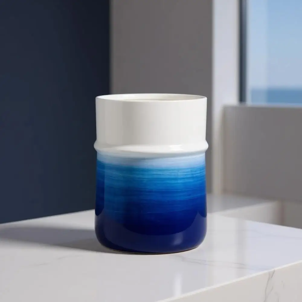 

Handcrafted Navy Blue Round Small Wastebasket for Home Offices, Bathrooms, and Kitchens
