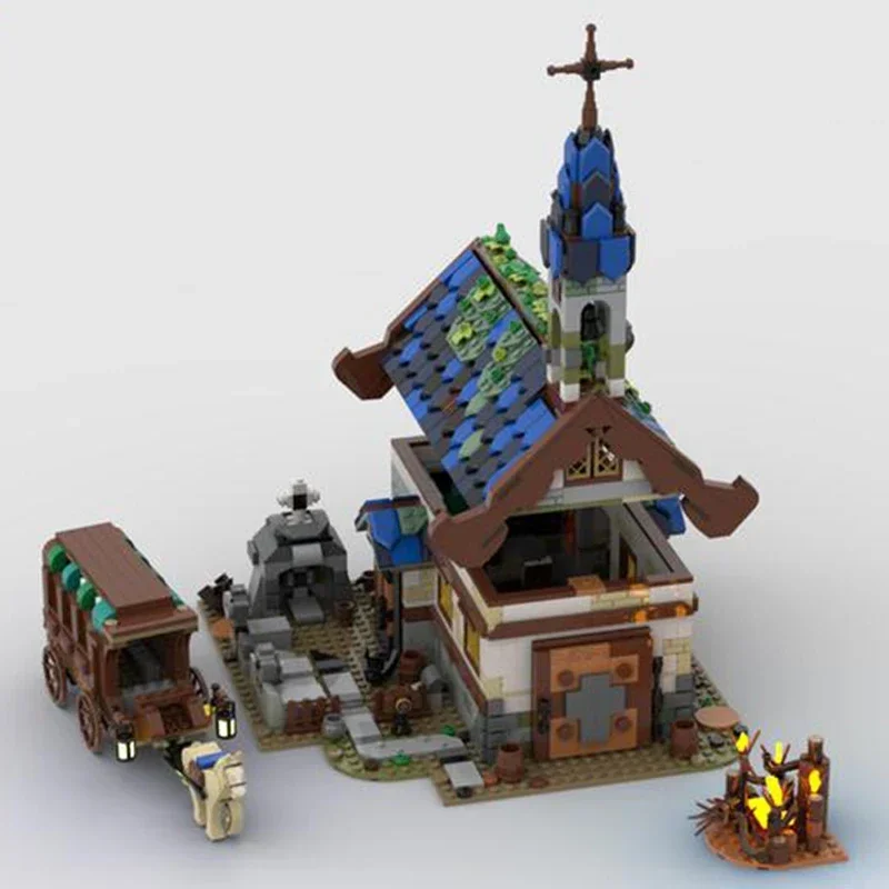 Moc Building Blocks Medieval Collection Medieval Chapel Technical Bricks DIY Assembly Construction Toys For Childr Holiday Gifts