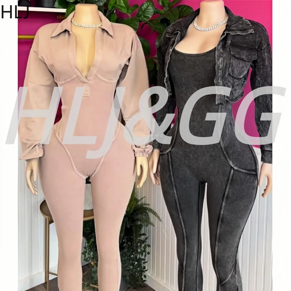 

HLJ Осенние новые однотонные облегающие комбинезоны из резины, женские комбинезоны с v-образным вырезом и длинными рукавами в стиле пэчворк, тонкий комбинезон, модные спортивные комбинезоны