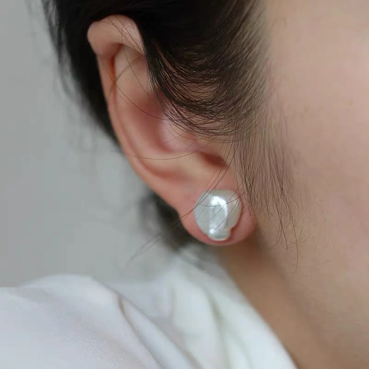 Aurora White Natural Freshwater Baroque Irregular Petals Small Stone Keshi Pearl Earrings S925 Sterling Silver Elegant Gift