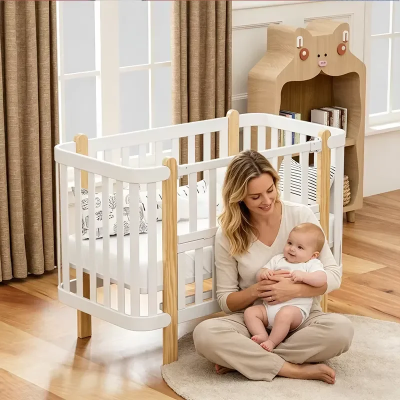 The Newest Model Wood Material Baby Bed Bedroom Furniture Set Baby Infant Cot Crib Girl Sleeping Bedside Bed