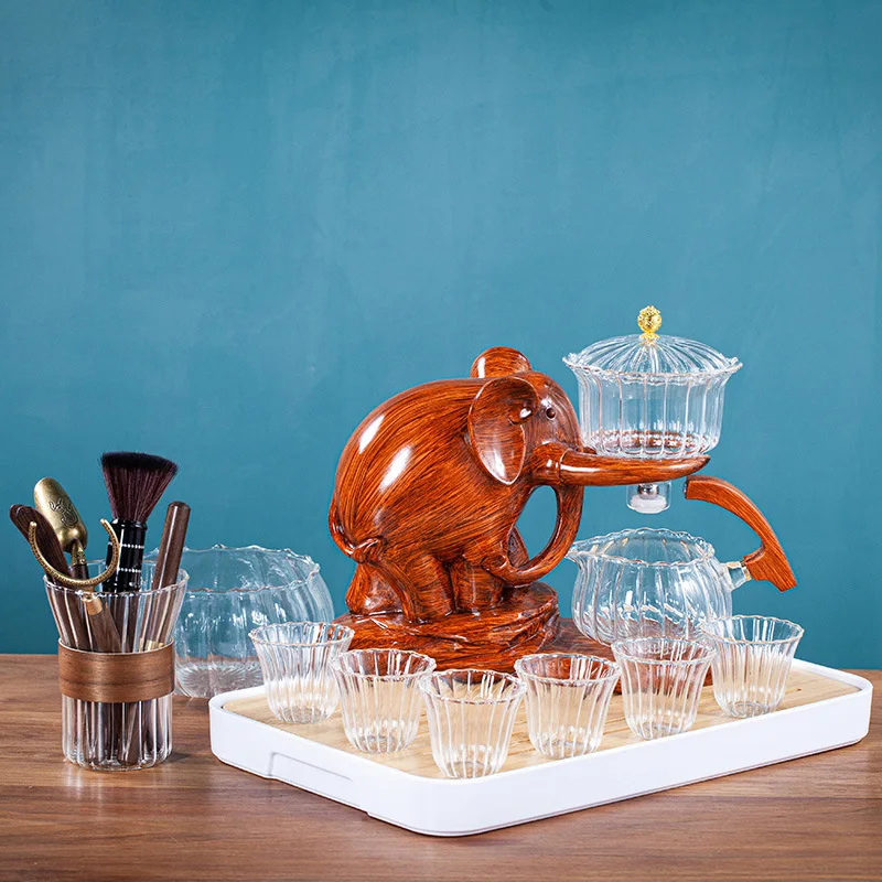 

Creative Tea Set Elephant Shape Automatic Tea Set Pu'er Oolong Teapot And Cup Set Heat-resistant Glass Teapot With Base