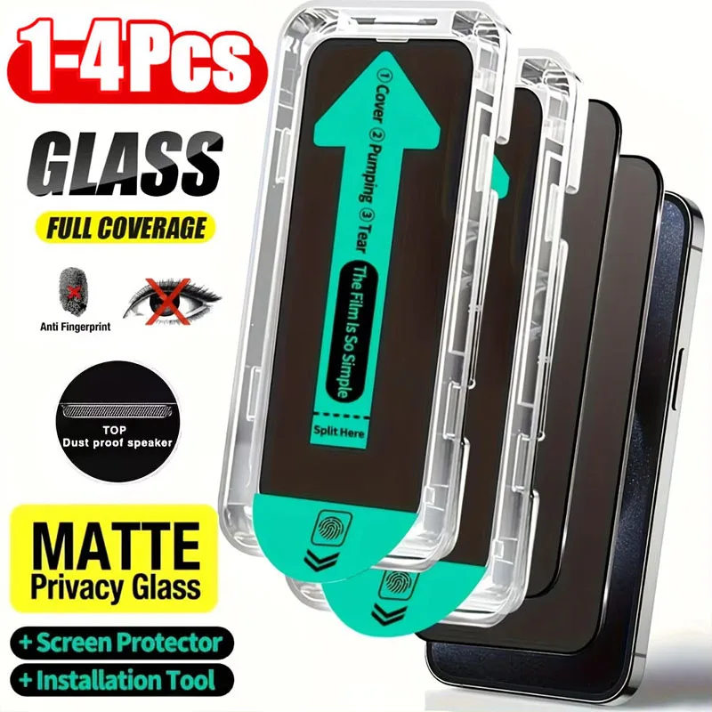 

1-4PCS Anti Spy Glass For iPhone 17 Air 16 15 14 13 12 11 XS Pro Max Oleophobic Anti Spy Matte Tempered Glass Screen Protector