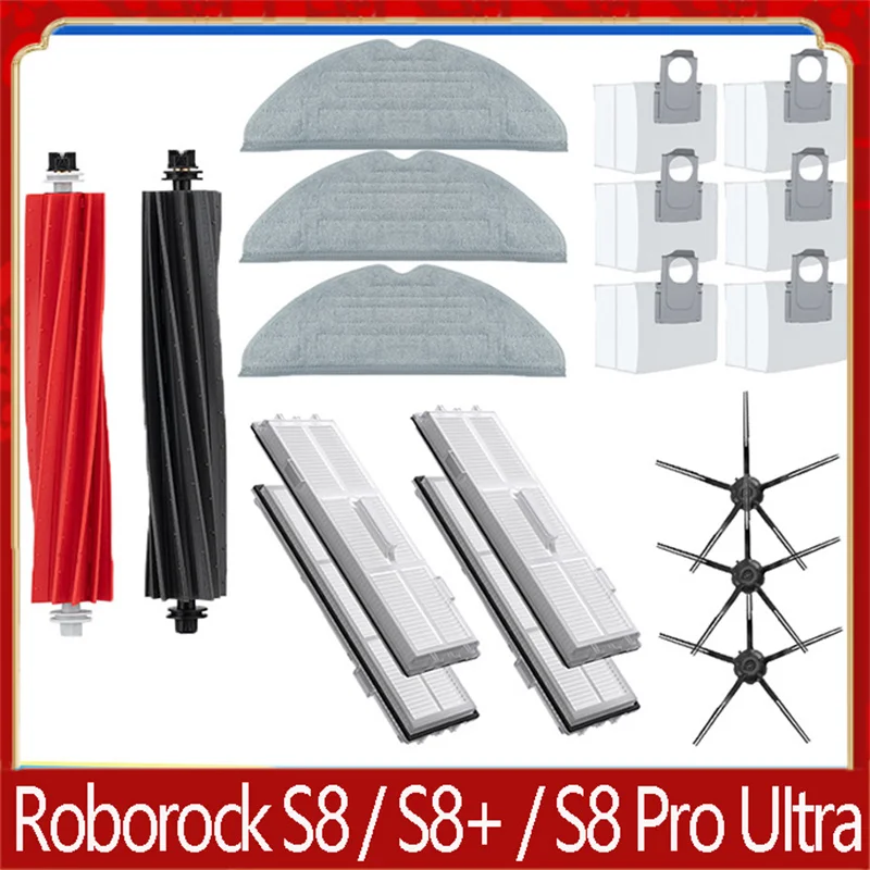 Roborock S8 S8 Pro Ultra S8+ Spare Parts DuoRoller Main Side Brushes Mop Cloths HEPA Filters Dust Bags Accessories