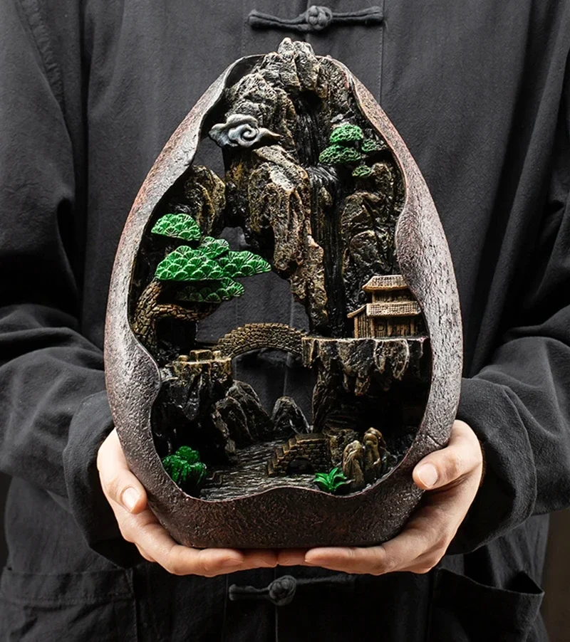 

Mountain River Waterfall Incense Burner Creative Home Decor Holder Portable Resin Smoke Backflow Censer Handicrafts