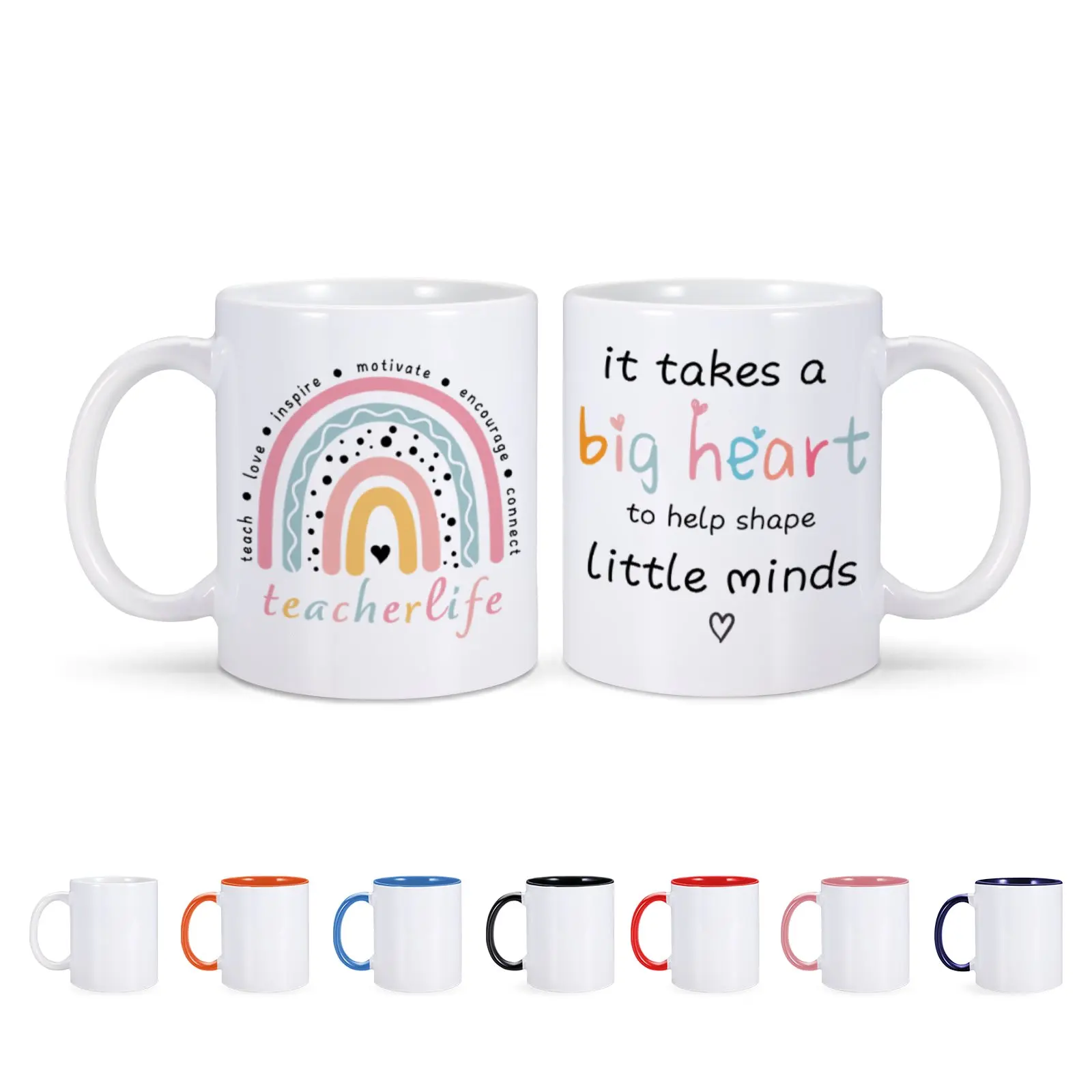 1pc 11oz Take A Big Heart To Teach Little Mind Teacher Coffee Mug Ceramic Gifts for Teacher from Students Cup Double-sided