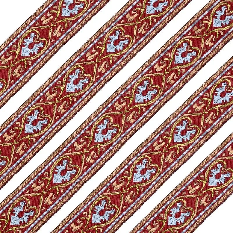 7.7 Yard 1.3 pollici di larghezza Vintage Jacquard nastro rosso Jacquard Trim Boho ricamato tessuto con motivo a cuore oro e blu