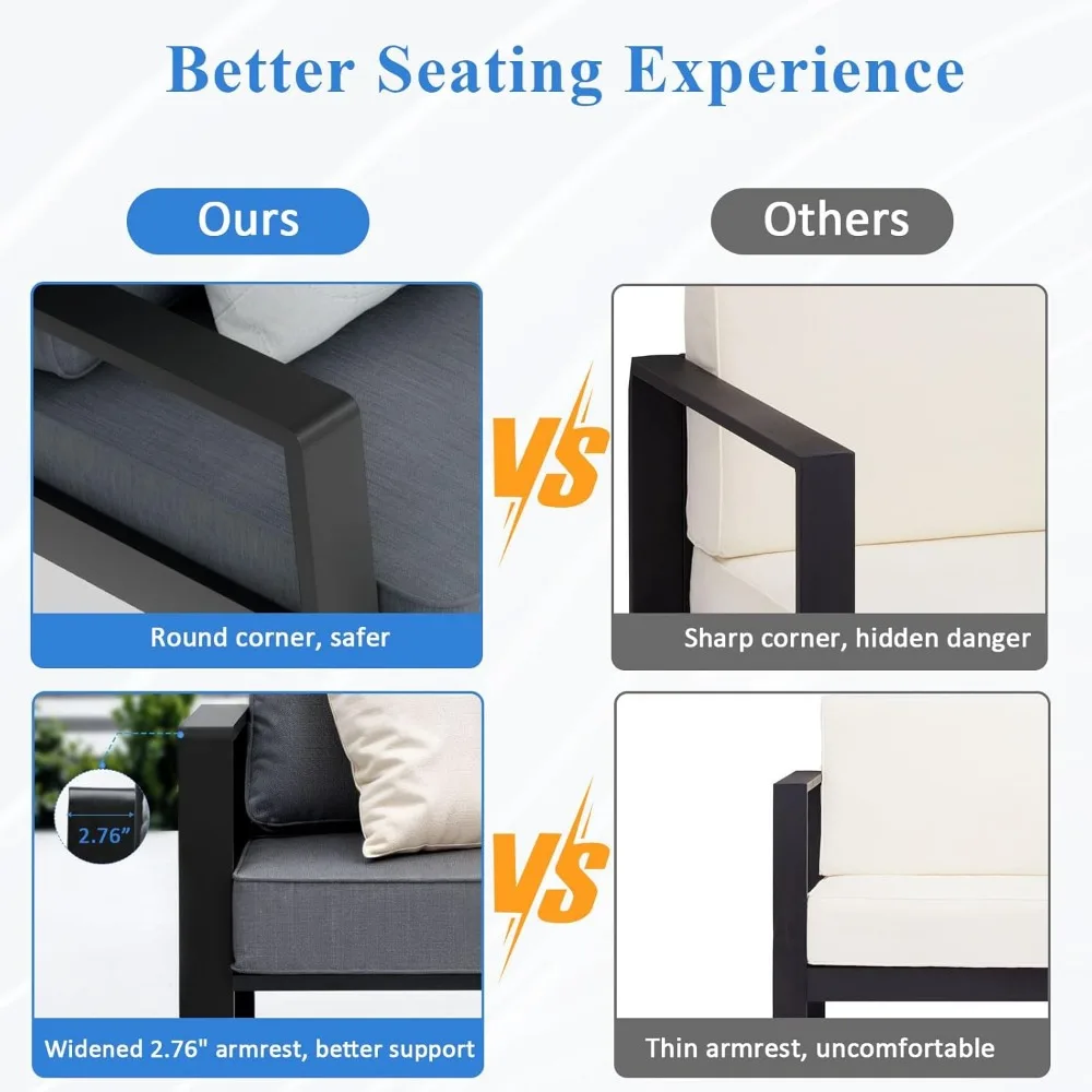 مقعد محب خارجي من الألومنيوم، أريكة فناء كبيرة الحجم، أريكة حديثة طقم أثاث معدني لجميع الأحوال الجوية مع وسائد مقاس 5 بوصات، رمادي داكن #4