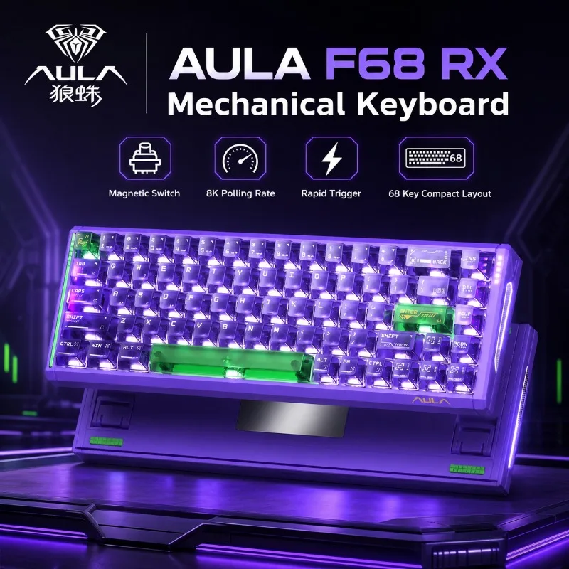 AULA F68 RX Magnetic Switch Gaming Keyboard Wired 68 Keys RGB 8K Polling Rate 0.001mm Rapid Trigger Hot Swappable for PC Gamer