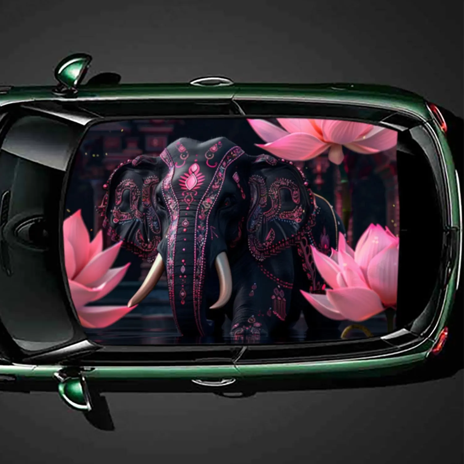 

Charm of Elephant and Lotus PVC Car Roof Sticker, Self-Adhesive Waterproof Car vinyl Decal, Car Decoration Protection Stickers,