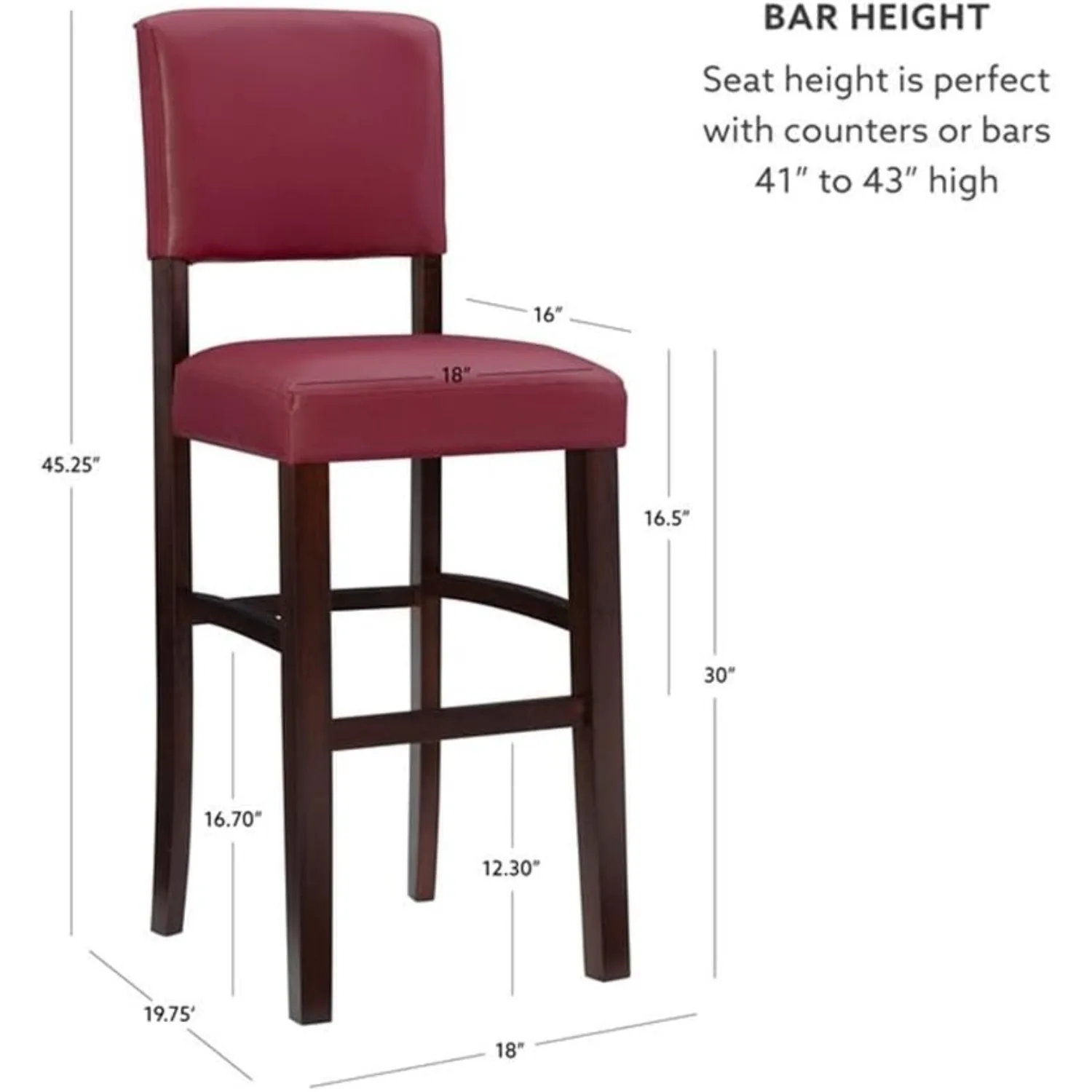 Tamborete de bar giratório Monaco de 30", banco de altura de balcão de couro PU vermelho escuro para ilha de cozinha, bar e pub doméstico