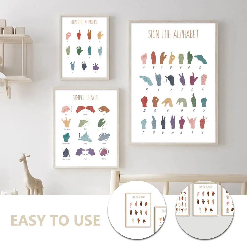 

6Pcs Sign Language Educational Posters Canvas Alphabet Charts for Classroom Wall Decor Sign Language Poster