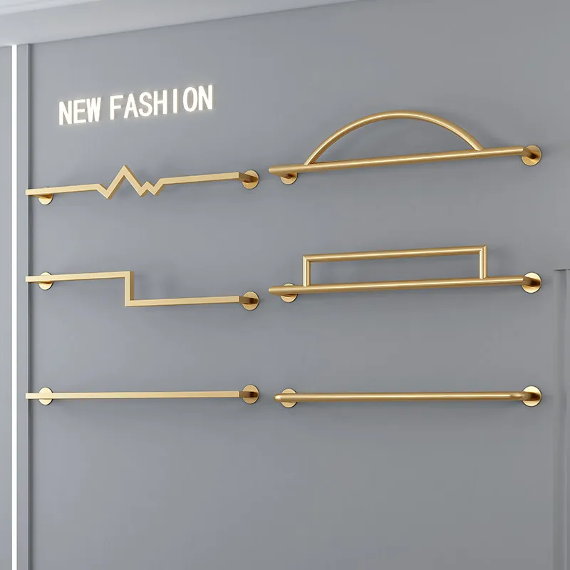 Clothing store display rack women's clothing wall hanging wall hanging rod stainless steel titanium hanging clothes  shelf