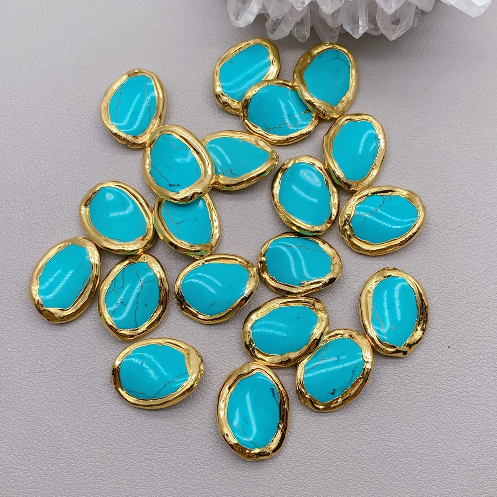 10PCS 18x22mm Blue Turquoise Twist Oval Shape gold edge Metal Bezel Connector