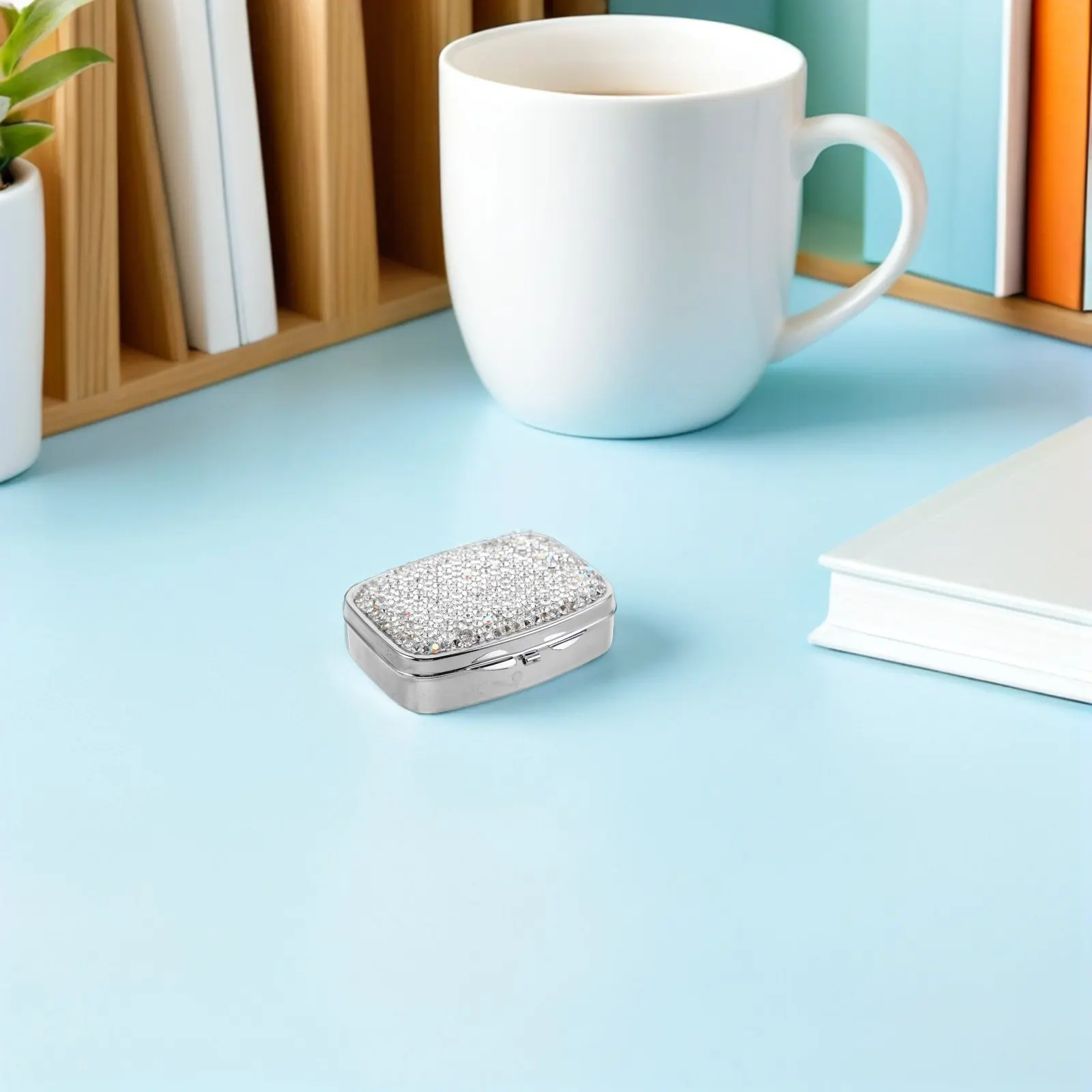 

2Pcs Mini Rhinestone Pill Organizer Portable Small Dual Compartment Case Travel Bling Medicine Holder Purse Small Pillbox