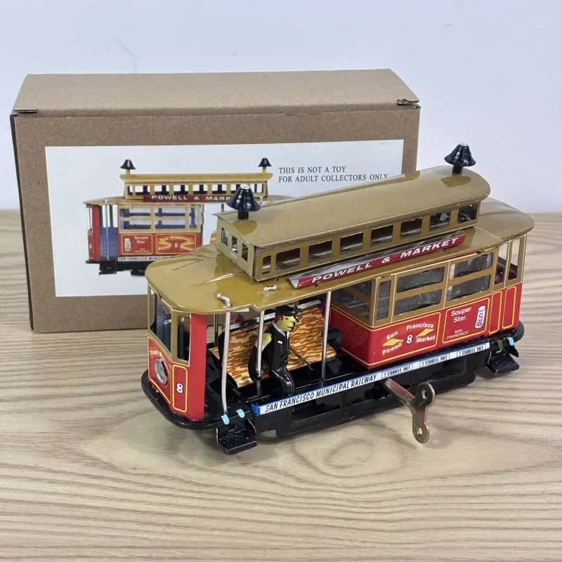 Adult Collection Retro Wind up toy Metal Tin Los Angeles trolley Mechanical Clockwork figure model children birthday gift