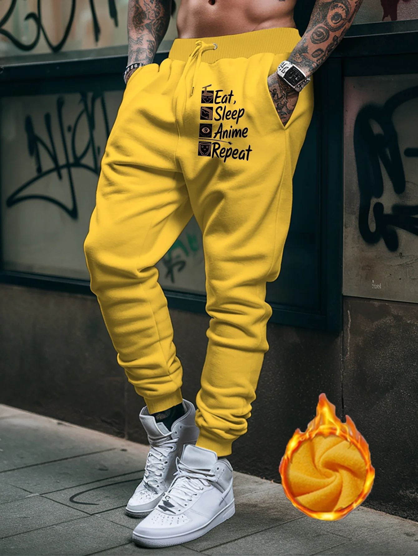 Pop‑hiphop Anime Culture Fun Quote Graphic Print Comfy Dual‑leg Sweatpants Men Hip Hop Sports Jogger Trousers Casual Fit