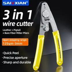 SAIVXIAN 3-In-1 Peelable Wire Three Mouth Miller Fiber Optic Stripping Pliers Multifunctional Stripper Jumper Pigtails