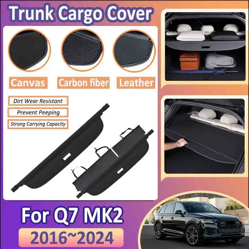 Car Trunk Curtain For Audi Q7 Accesories 4M MK2 2016~2024  Luggage Storage Partition Cover Protect Auto Interior 2017 2018 2020