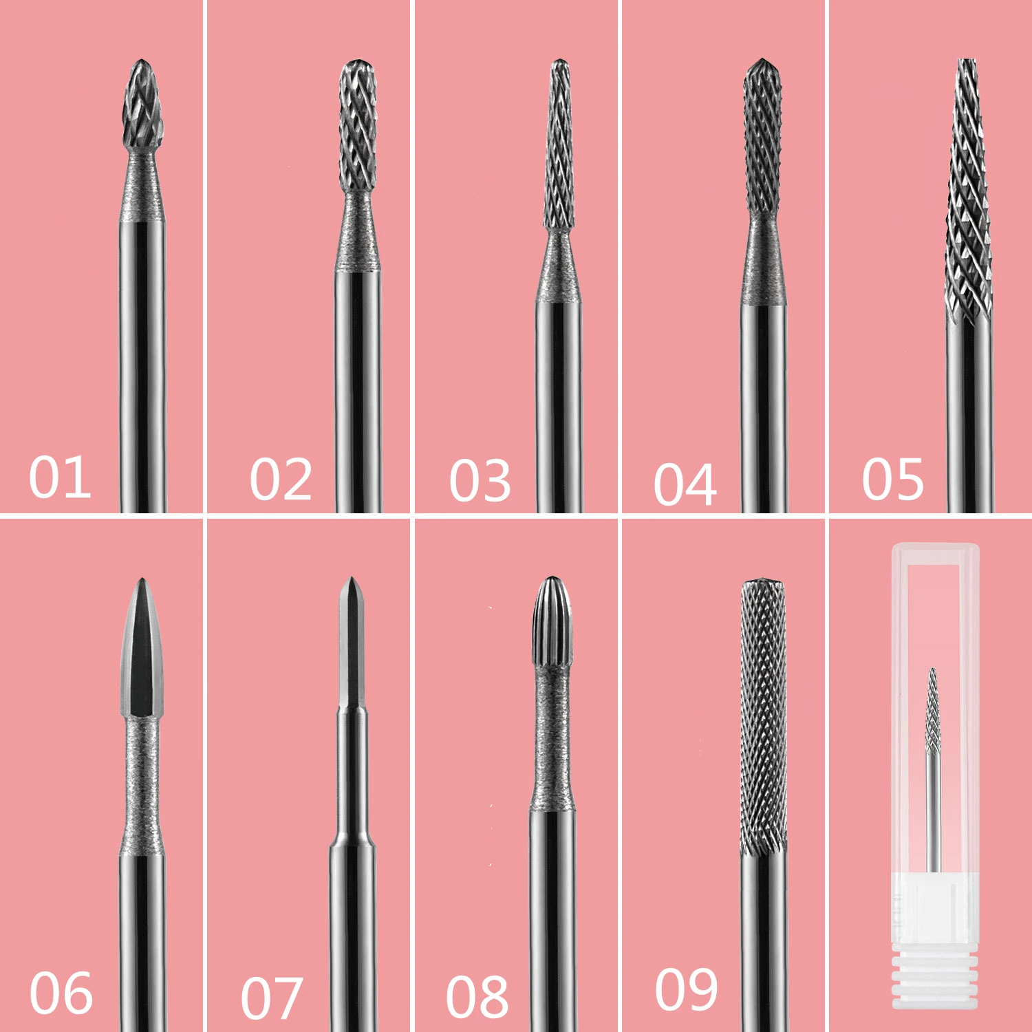 9 Types Nail Drill Bits Cuticle Clean Cutter Tungsten Cabide Milling Cutter for Electric Nail File Manicure Pedicure Accessories