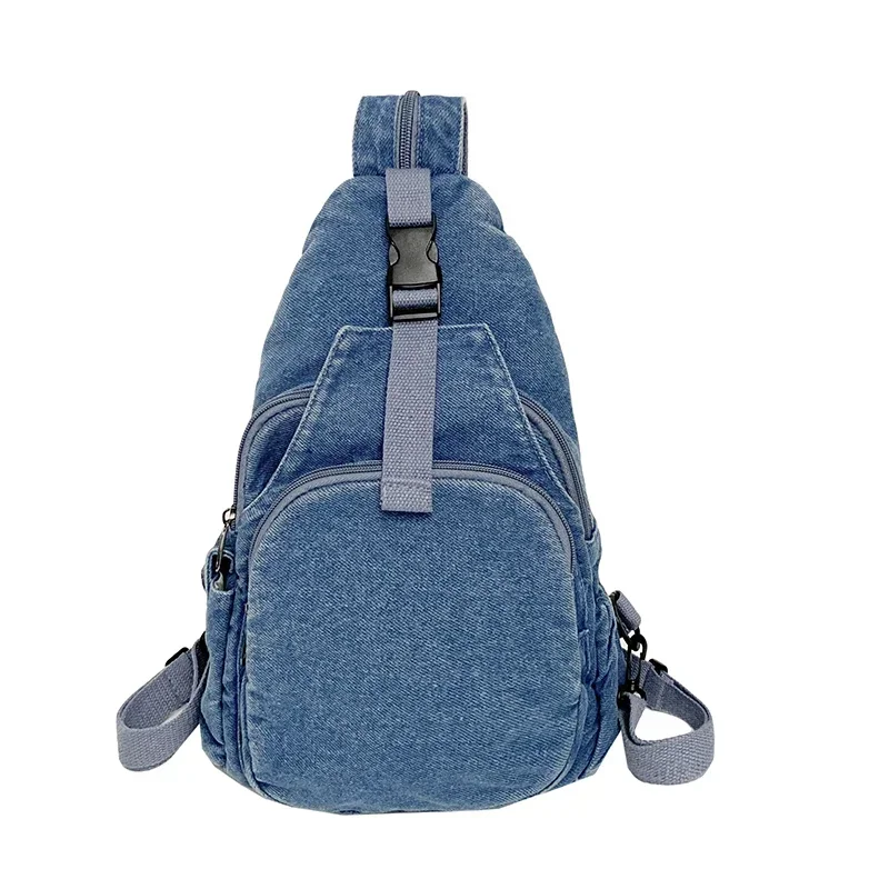 2024 New Denim Zipper Western Style Waist Packs Solid Color Versatile Casual Chest Bag Soft Simple Commuting Crossbody Bag