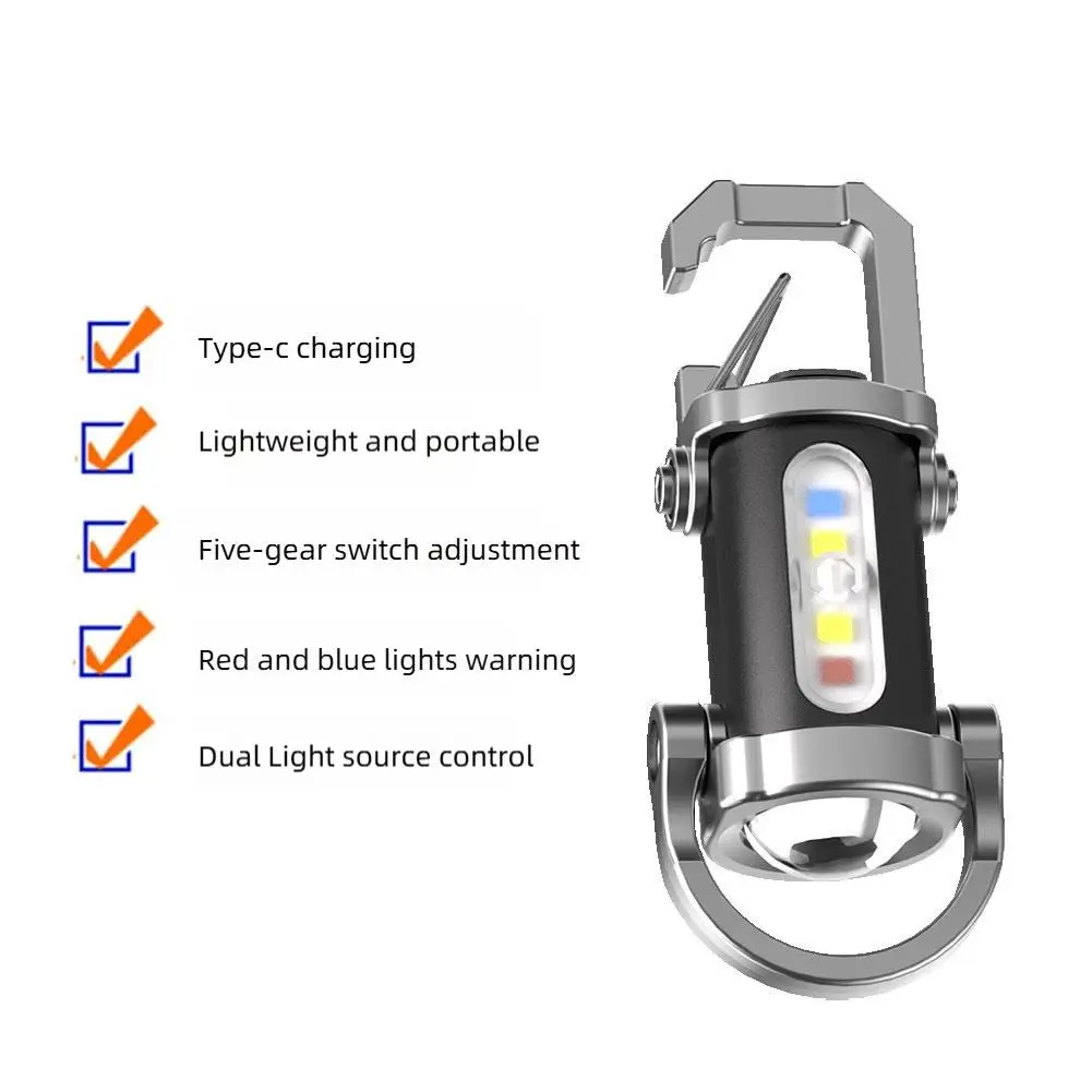 Mini Keychain Flashlights LED USB Rechargeable Hanging Work Light Powerful Keychain Pocket Lamp For Walking Searching Hiking