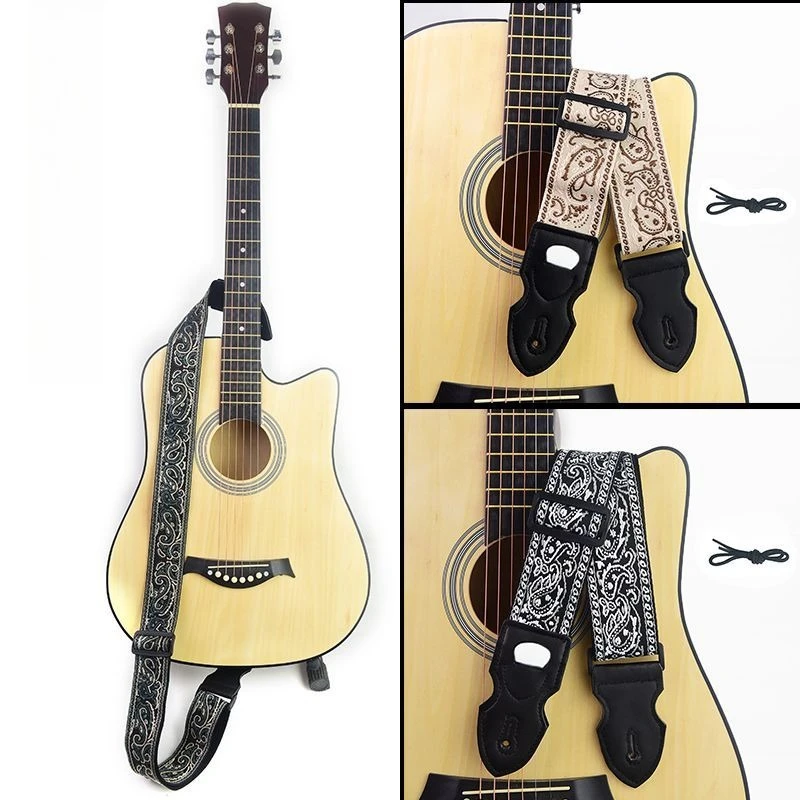 

Guitar Strap, Thickened and Widened, Embroidered, Boho Retro Style, Pick Pocket Design, American Punk Adjustable Strap