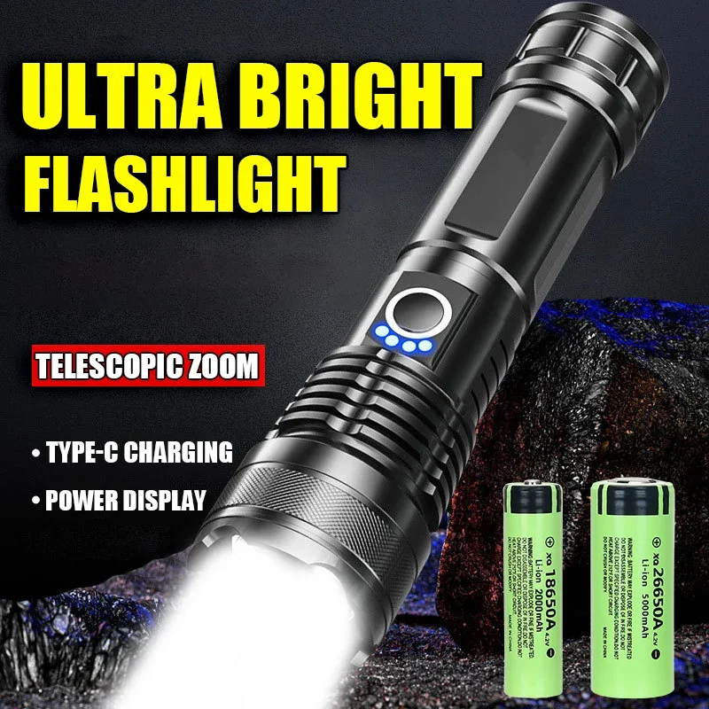 High Power LED Flashlight Rechargeable Tactical Flashlight Long-range Shooting Outdoor Waterproof Camping Night Fishing Light